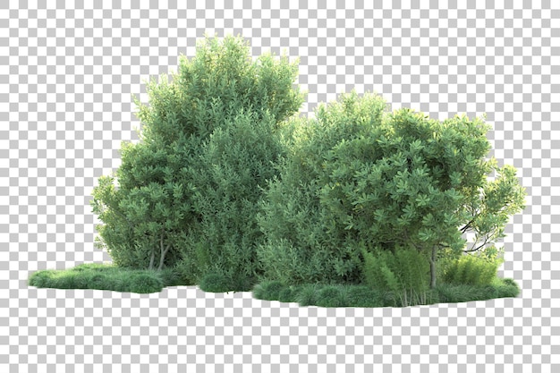Paisaje verde aislado sobre fondo transparente ilustración de renderizado 3d