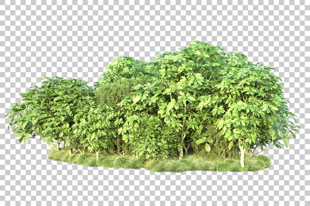 Paisaje verde aislado sobre fondo transparente ilustración de renderizado 3d