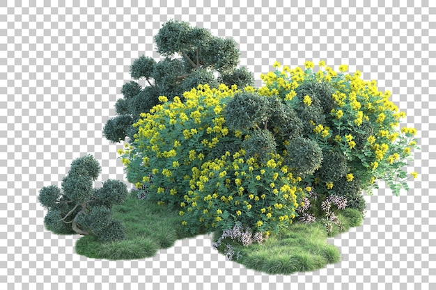 Paisaje verde aislado sobre fondo transparente ilustración de renderizado 3d