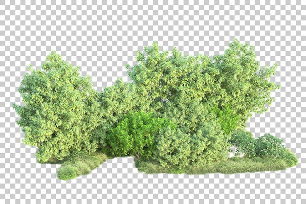 Paisaje verde aislado sobre fondo transparente ilustración de renderizado 3d