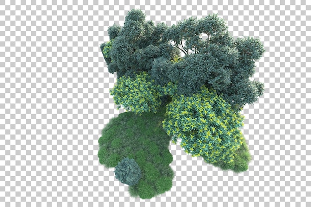 Paisaje verde aislado sobre fondo transparente ilustración de renderizado 3d