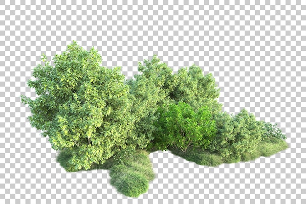 Paisaje verde aislado sobre fondo transparente ilustración de renderizado 3d