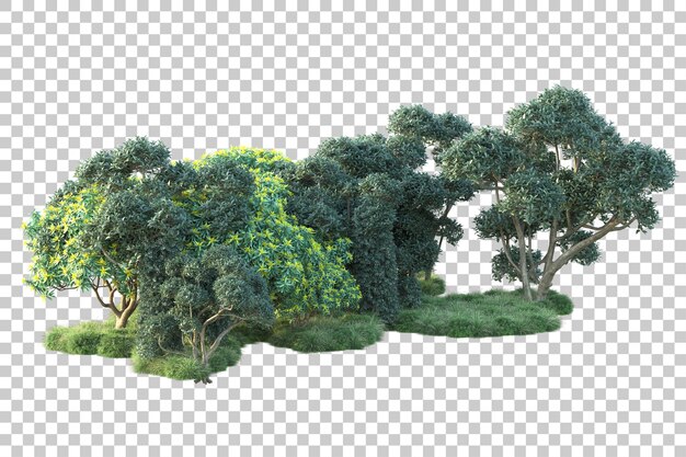 Paisaje verde aislado sobre fondo transparente ilustración de renderizado 3d