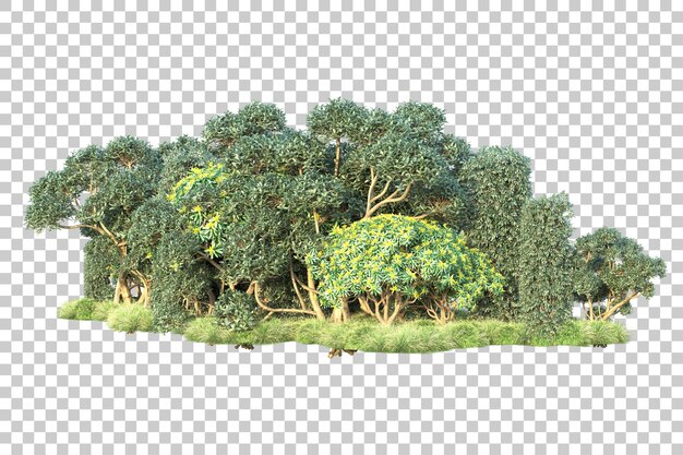 Paisaje verde aislado sobre fondo transparente ilustración de renderizado 3d