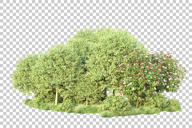 Paisaje verde aislado sobre fondo transparente ilustración de renderizado 3d