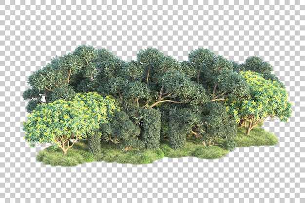 Paisaje verde aislado sobre fondo transparente ilustración de renderizado 3d
