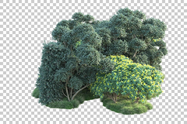 Paisaje verde aislado sobre fondo transparente ilustración de renderizado 3d