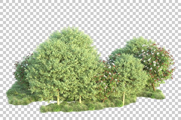 Paisaje verde aislado sobre fondo transparente ilustración de renderizado 3d