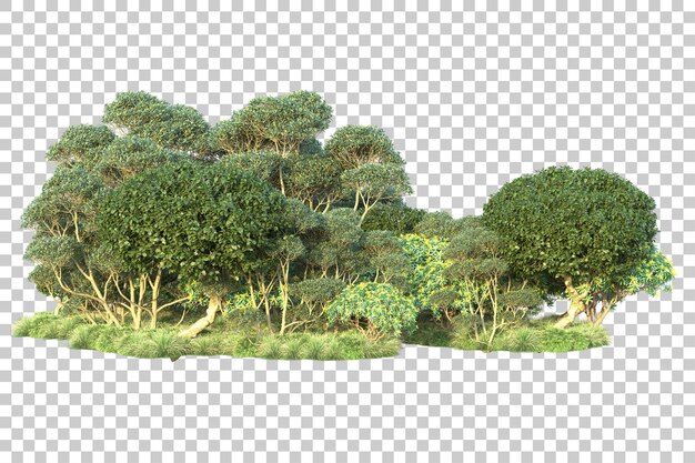 Paisaje verde aislado sobre fondo transparente ilustración de renderizado 3d