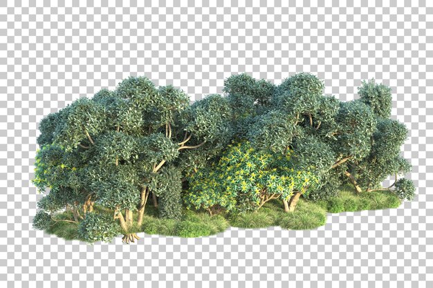 Paisaje verde aislado sobre fondo transparente ilustración de renderizado 3d