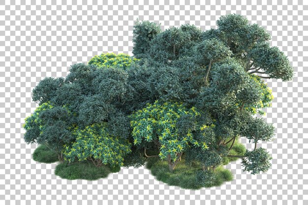 Paisaje verde aislado sobre fondo transparente ilustración de renderizado 3d