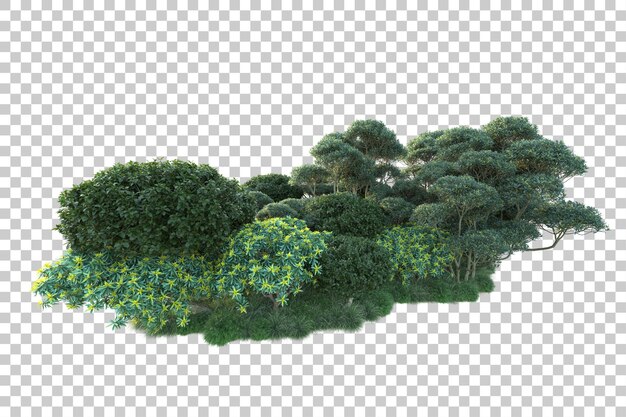 Paisaje verde aislado sobre fondo transparente ilustración de renderizado 3d