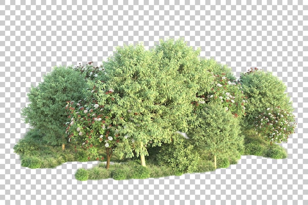 Paisaje verde aislado sobre fondo transparente ilustración de renderizado 3d