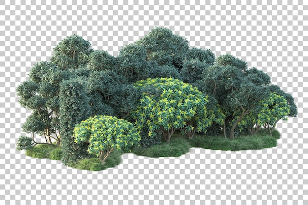 Paisaje verde aislado sobre fondo transparente ilustración de renderizado 3d