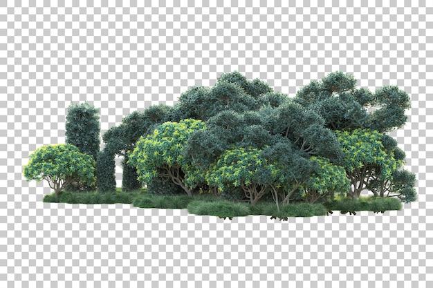 Paisaje verde aislado sobre fondo transparente ilustración de renderizado 3d