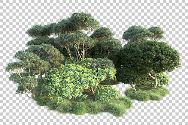 Paisaje verde aislado sobre fondo transparente ilustración de renderizado 3d
