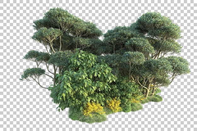 Paisaje verde aislado sobre fondo transparente ilustración de renderizado 3d