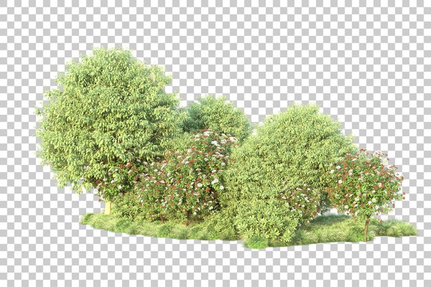 Paisaje verde aislado sobre fondo transparente ilustración de renderizado 3d