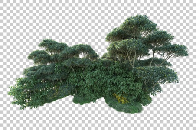 Paisaje verde aislado sobre fondo transparente ilustración de renderizado 3d