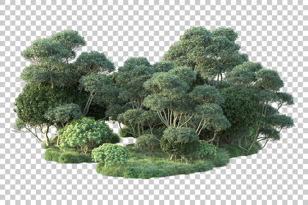 Paisaje verde aislado sobre fondo transparente ilustración de renderizado 3d