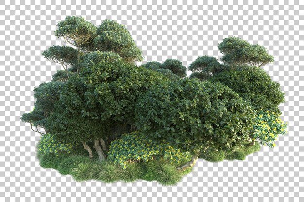 Paisaje verde aislado sobre fondo transparente ilustración de renderizado 3d