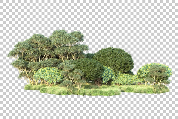 Paisaje verde aislado sobre fondo transparente ilustración de renderizado 3d