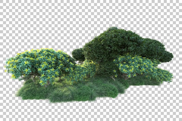 Paisaje verde aislado sobre fondo transparente ilustración de renderizado 3d