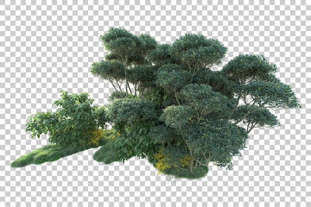 Paisaje verde aislado sobre fondo transparente ilustración de renderizado 3d