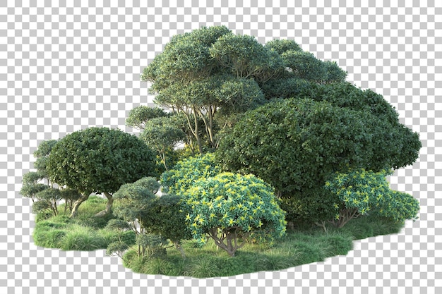 Paisaje verde aislado sobre fondo transparente ilustración de renderizado 3d