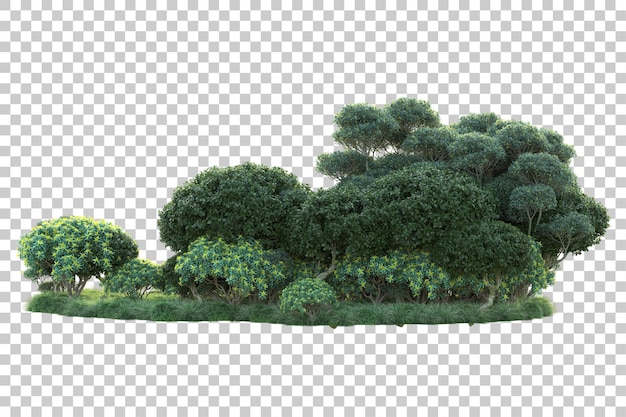 Paisaje verde aislado sobre fondo transparente ilustración de renderizado 3d