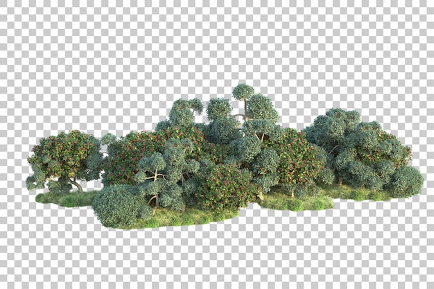 Paisaje verde aislado sobre fondo transparente ilustración de renderizado 3d