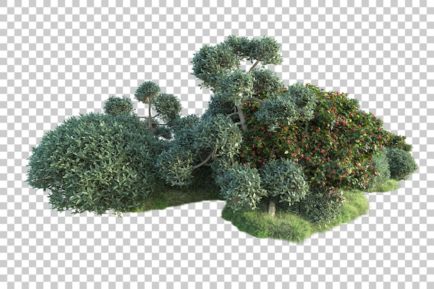 Paisaje verde aislado sobre fondo transparente ilustración de renderizado 3d
