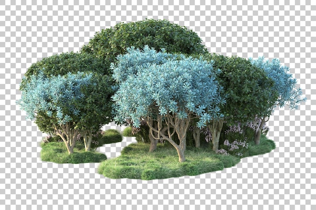 Paisaje verde aislado sobre fondo transparente ilustración de renderizado 3d
