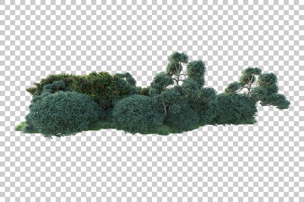 Paisaje verde aislado sobre fondo transparente ilustración de renderizado 3d