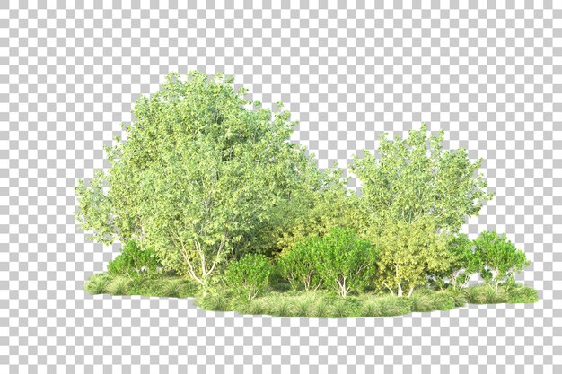 Paisaje verde aislado sobre fondo transparente ilustración de renderizado 3d