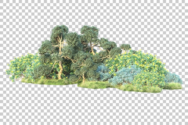 Paisaje verde aislado sobre fondo transparente ilustración de renderizado 3d
