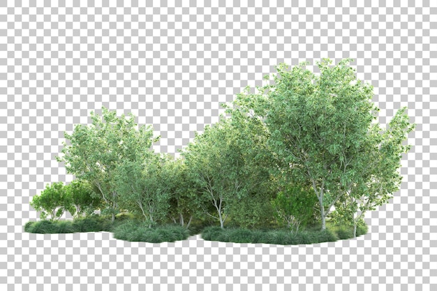 Paisaje verde aislado sobre fondo transparente ilustración de renderizado 3d