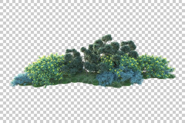 Paisaje verde aislado sobre fondo transparente ilustración de renderizado 3d