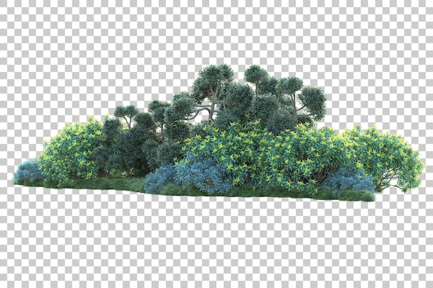 Paisaje verde aislado sobre fondo transparente ilustración de renderizado 3d