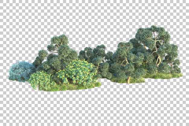 Paisaje verde aislado sobre fondo transparente ilustración de renderizado 3d