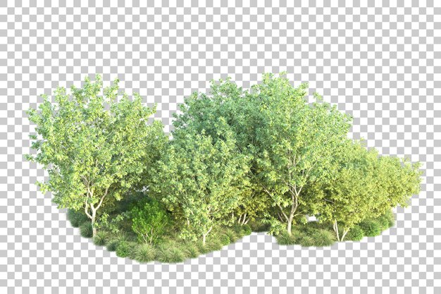Paisaje verde aislado sobre fondo transparente ilustración de renderizado 3d