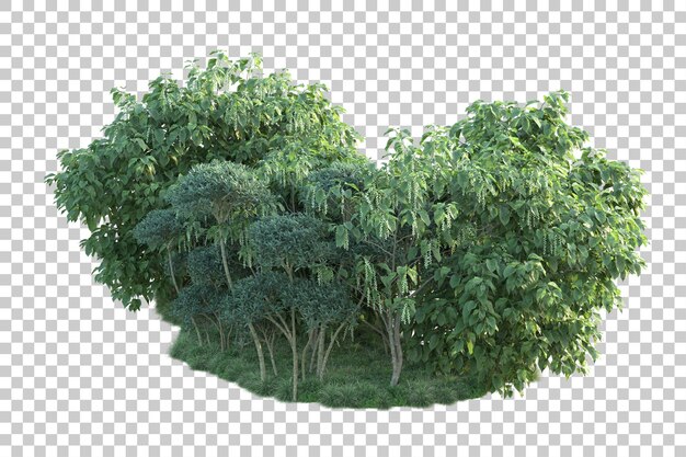 Paisaje verde aislado sobre fondo transparente ilustración de renderizado 3d
