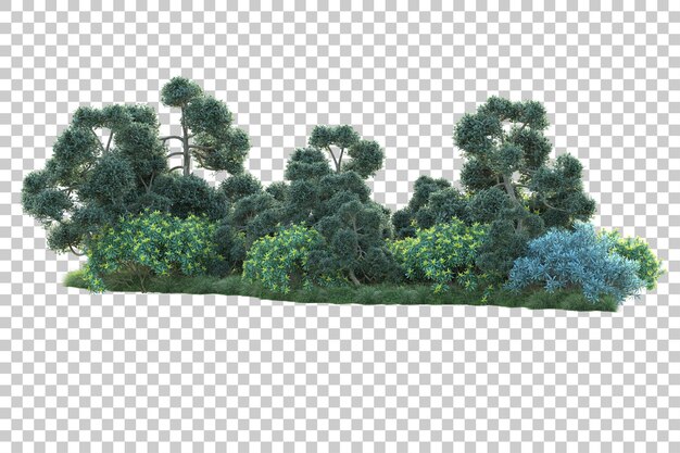Paisaje verde aislado sobre fondo transparente ilustración de renderizado 3d