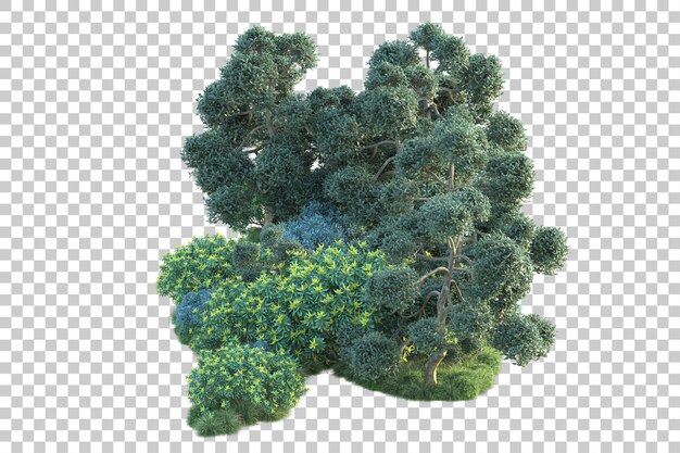 Paisaje verde aislado sobre fondo transparente ilustración de renderizado 3d