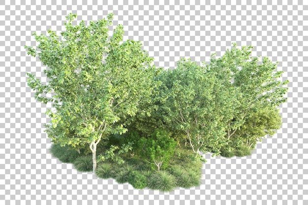 Paisaje verde aislado sobre fondo transparente ilustración de renderizado 3d