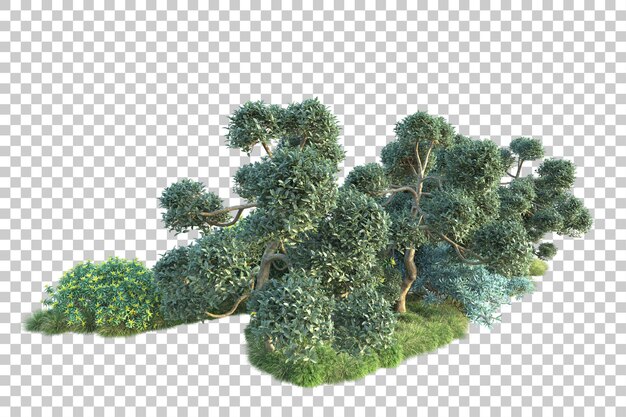 Paisaje verde aislado sobre fondo transparente ilustración de renderizado 3d