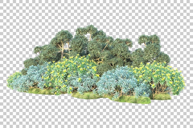 Paisaje verde aislado sobre fondo transparente ilustración de renderizado 3d