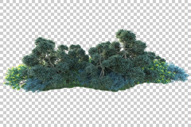 Paisaje verde aislado sobre fondo transparente ilustración de renderizado 3d