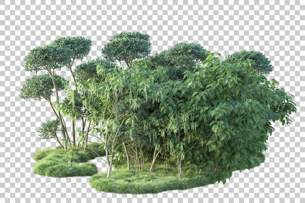 Paisaje verde aislado sobre fondo transparente ilustración de renderizado 3d
