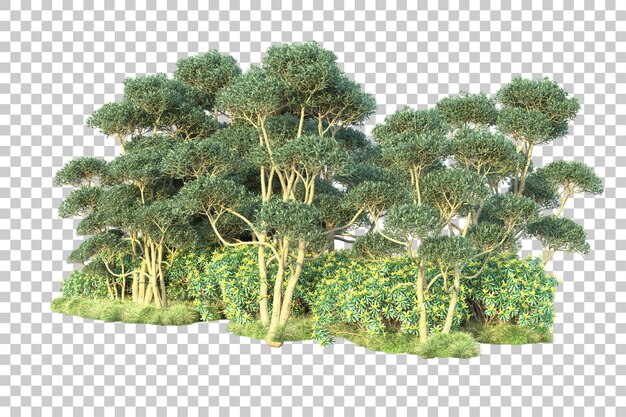 Paisaje verde aislado sobre fondo transparente ilustración de renderizado 3d